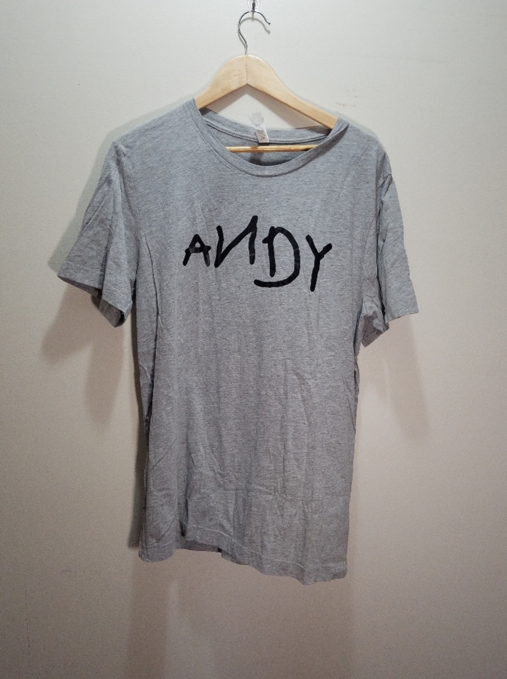 Pixar Toy Story Gray Short Sleeve Shirt Black 'ANDY' Script Handmade